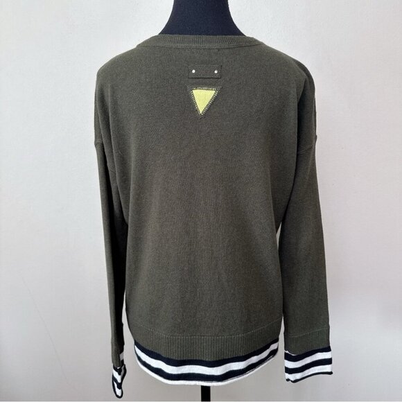 Lisa Todd Womens Small Cashmere Crew Neck Striped Dark Green Sweater - Picture 2 of 15